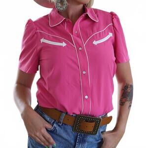 NEW CRAZY CONSUELA short sleeve pearl snap blouse in hot pink